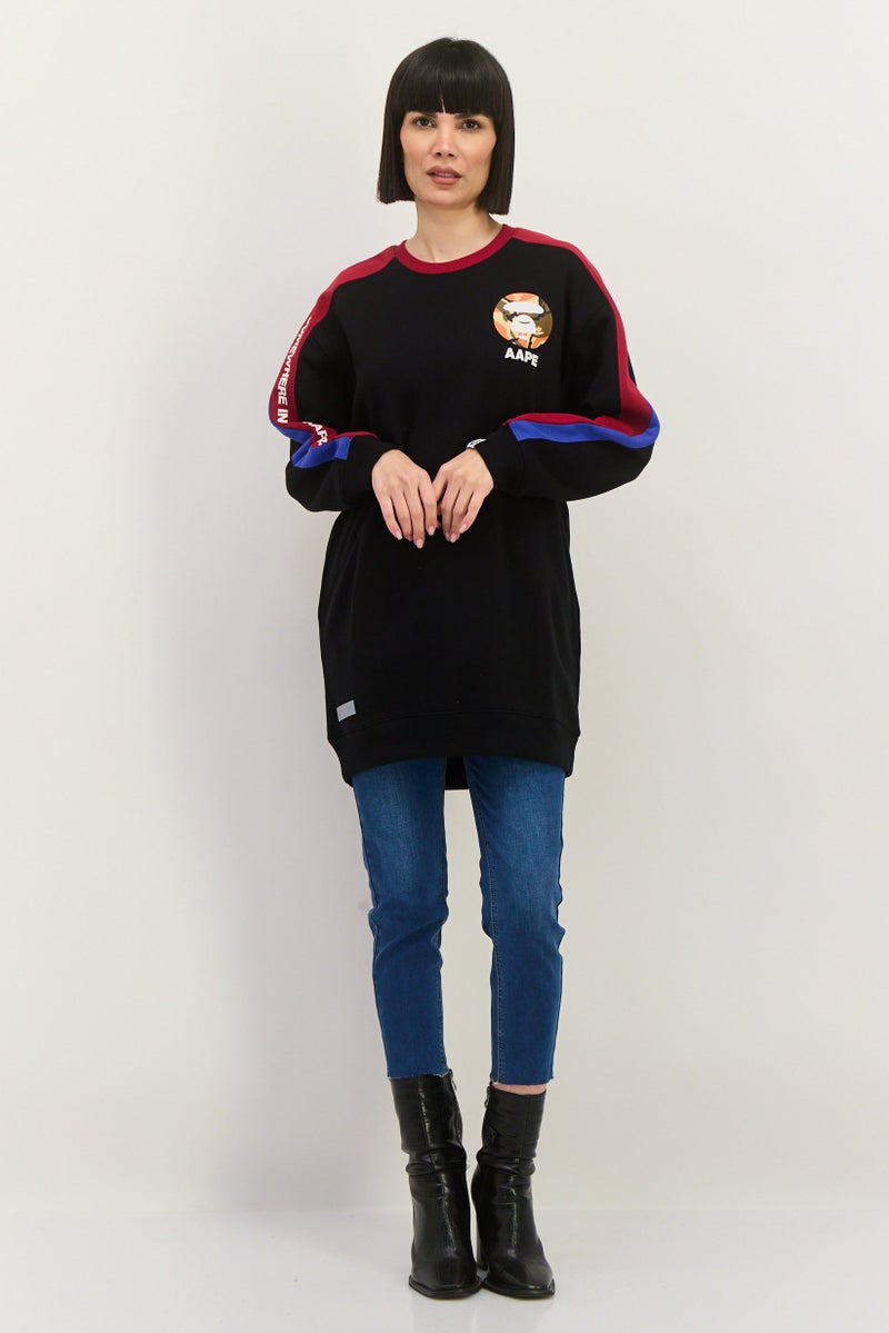 Aape By A Bathing Ape سويت شيرت نسائي بأكمام طويلة وطباعة جرافيك على شكل طاقم، مجموعة سوداء - Image 4